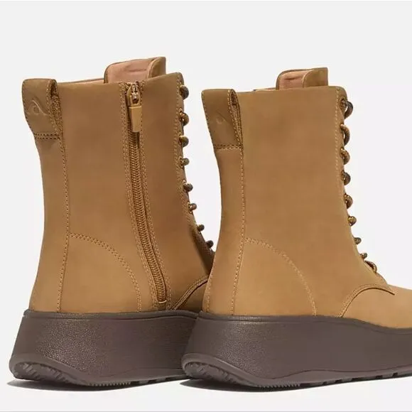 FitFlop F-Mode Nubuck Lace-Up Flatform Ankle Boots- Perfect Tan
