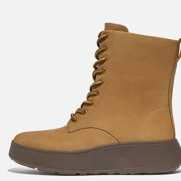 FitFlop F-Mode Nubuck Lace-Up Flatform Ankle Boots- Perfect Tan
