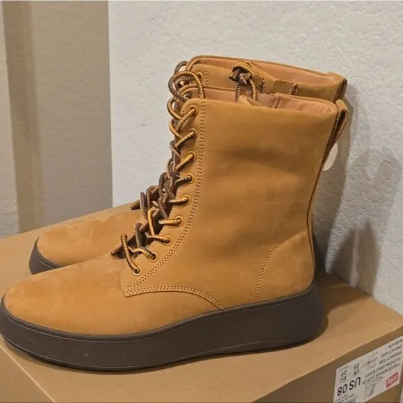 FitFlop F-Mode Nubuck Lace-Up Flatform Ankle Boots- Perfect Tan
