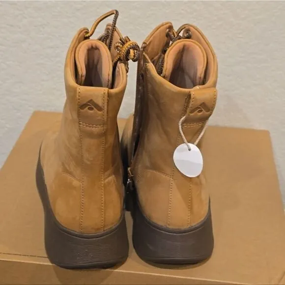FitFlop F-Mode Nubuck Lace-Up Flatform Ankle Boots- Perfect Tan