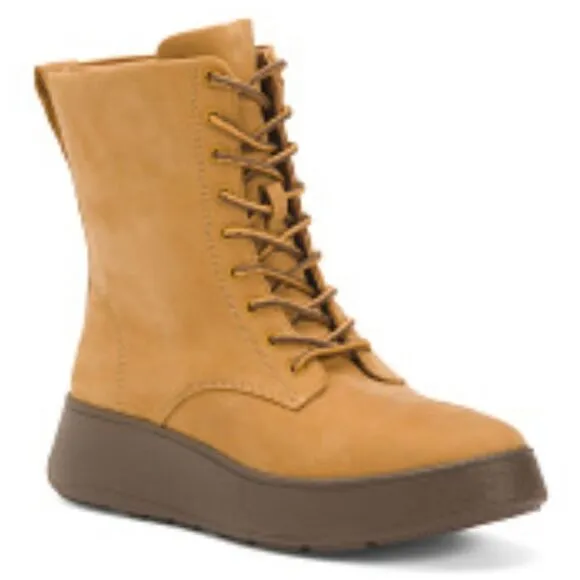 FitFlop F-Mode Nubuck Lace-Up Flatform Ankle Boots- Perfect Tan