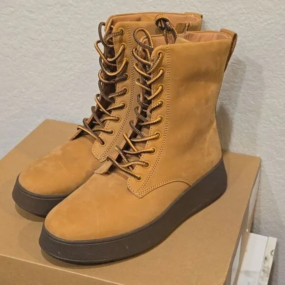 FitFlop F-Mode Nubuck Lace-Up Flatform Ankle Boots- Perfect Tan