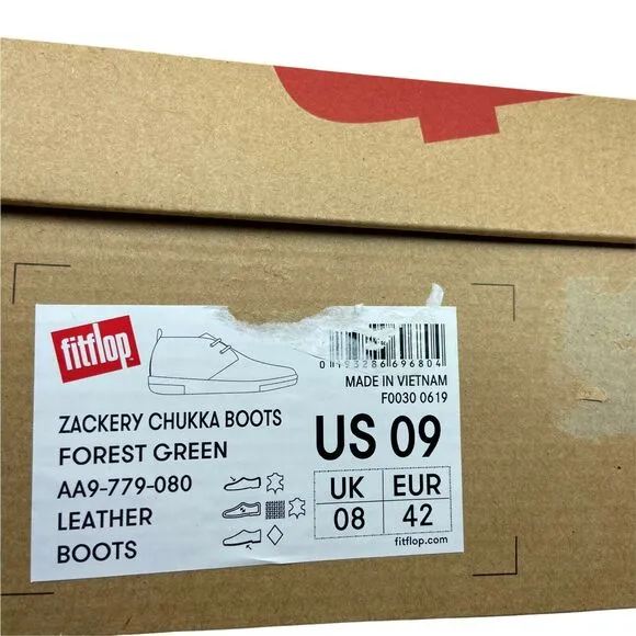 Fitflop Men's Zackery AA9-779 Forest Green Leather Lace Up Chukka Boots size 9
