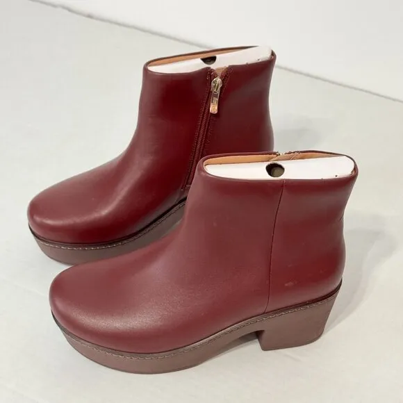FITFLOP NWB Sz 9 Oxblood Leather Comfort Footbed Platform Pilar Ankle Boots