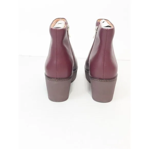 FITFLOP NWB Sz 9 Oxblood Leather Comfort Footbed Platform Pilar Ankle Boots