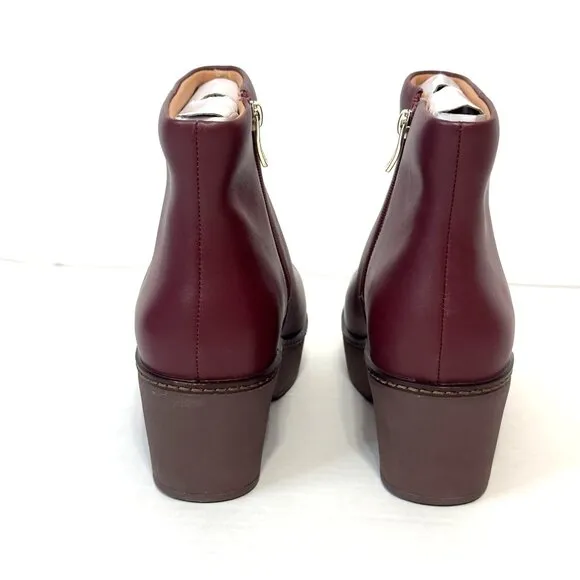 FITFLOP NWB Sz 9 Oxblood Leather Comfort Footbed Platform Pilar Ankle Boots