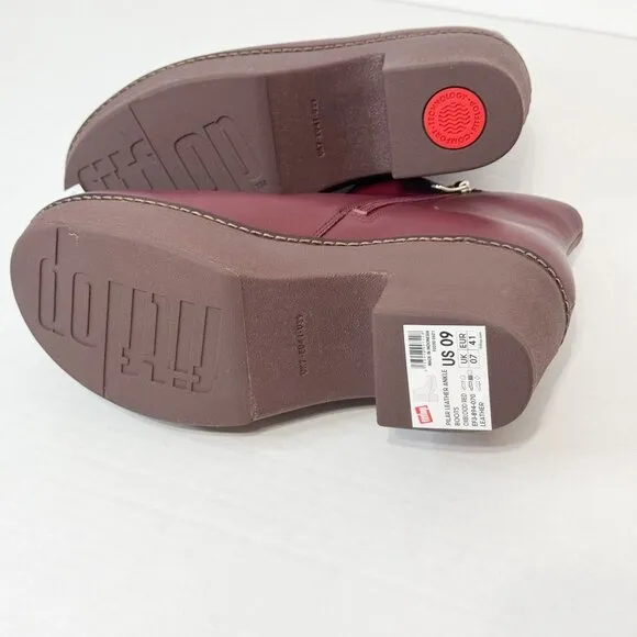 FITFLOP NWB Sz 9 Oxblood Leather Comfort Footbed Platform Pilar Ankle Boots