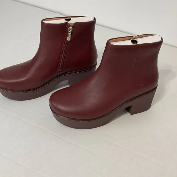 FITFLOP NWB Sz 9 Oxblood Leather Comfort Footbed Platform Pilar Ankle Boots