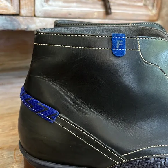 💙Floris van Bommel dark navy woven and leather lace-up boots size 9