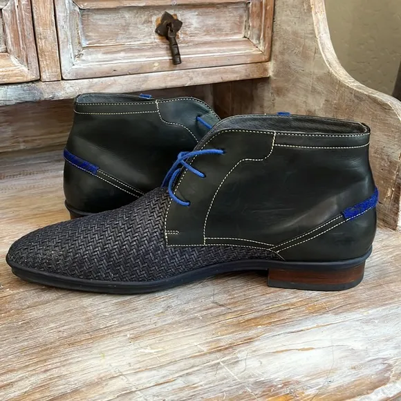 💙Floris van Bommel dark navy woven and leather lace-up boots size 9