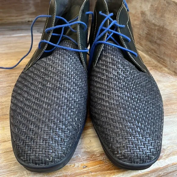 💙Floris van Bommel dark navy woven and leather lace-up boots size 9
