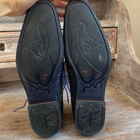 💙Floris van Bommel dark navy woven and leather lace-up boots size 9