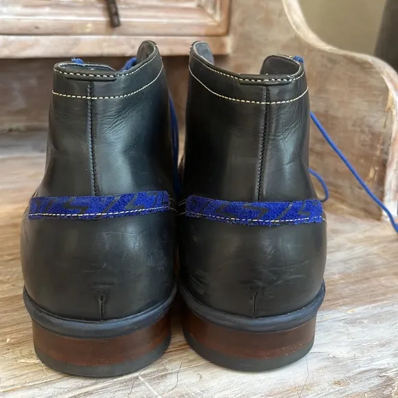 💙Floris van Bommel dark navy woven and leather lace-up boots size 9