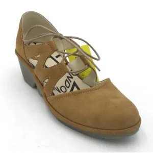Fly London | Leather Tie Front Wedge in Sand