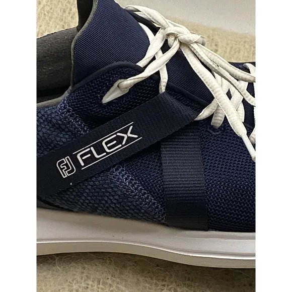 FootJoy FJ Flex Men Size 11.5 M Navy Blue Mesh/White Spikeless Golf Shoes 56102