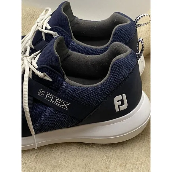 FootJoy FJ Flex Men Size 11.5 M Navy Blue Mesh/White Spikeless Golf Shoes 56102