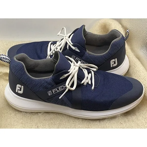FootJoy FJ Flex Men Size 11.5 M Navy Blue Mesh/White Spikeless Golf Shoes 56102