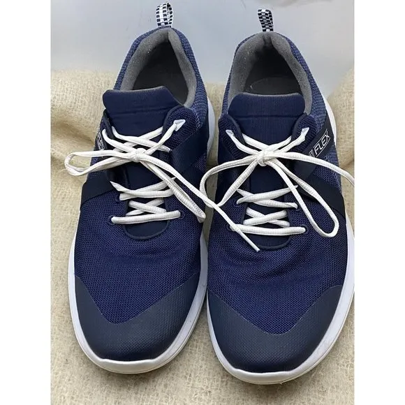 FootJoy FJ Flex Men Size 11.5 M Navy Blue Mesh/White Spikeless Golf Shoes 56102