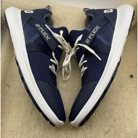FootJoy FJ Flex Men Size 11.5 M Navy Blue Mesh/White Spikeless Golf Shoes 56102