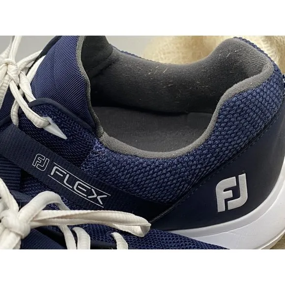 FootJoy FJ Flex Men Size 11.5 M Navy Blue Mesh/White Spikeless Golf Shoes 56102