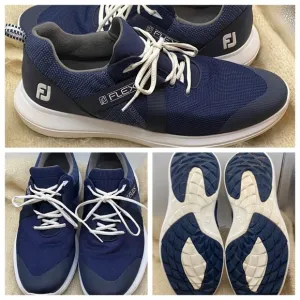 FootJoy FJ Flex Men Size 11.5 M Navy Blue Mesh/White Spikeless Golf Shoes 56102
