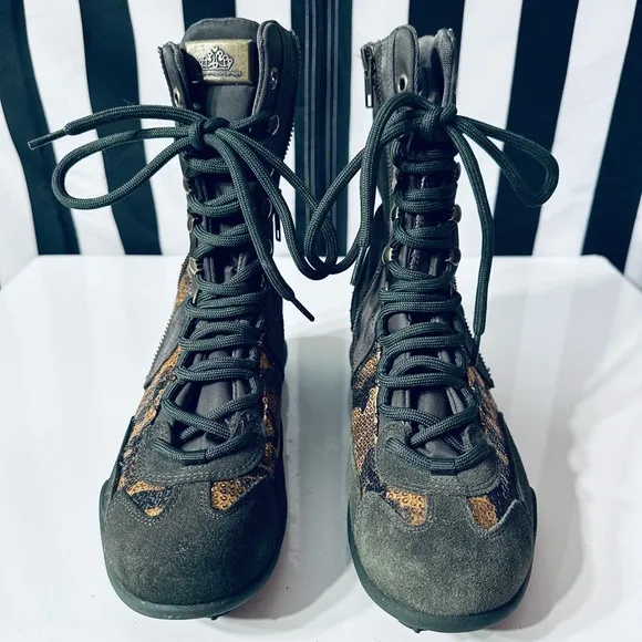 Fornarino Army Green Snakeskin Panel Combat Boots- Deadstock Y2K