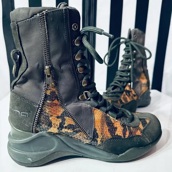 Fornarino Army Green Snakeskin Panel Combat Boots- Deadstock Y2K