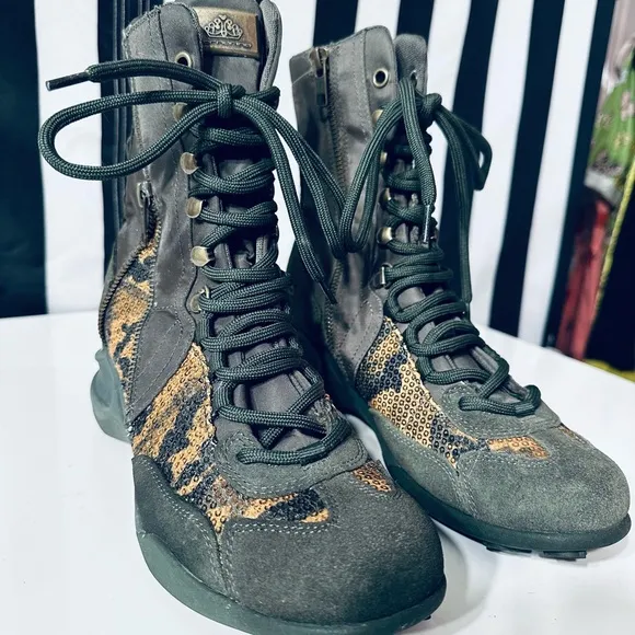 Fornarino Army Green Snakeskin Panel Combat Boots- Deadstock Y2K