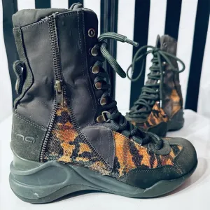 Fornarino Army Green Snakeskin Panel Combat Boots- Deadstock Y2K