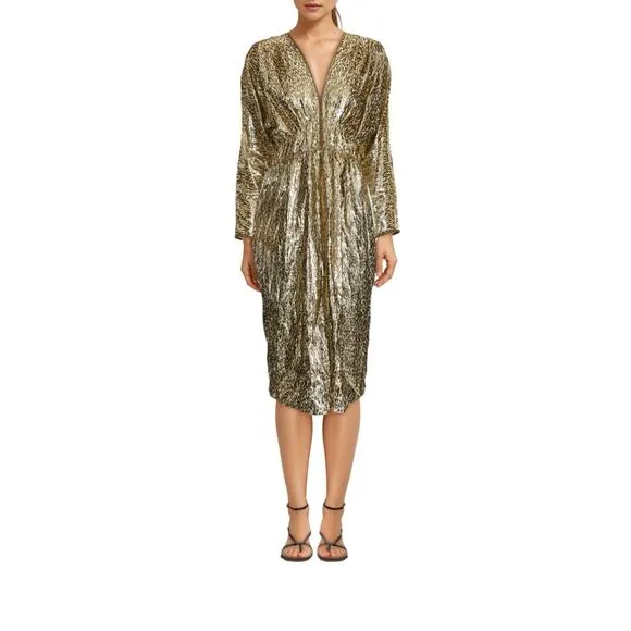 FORTE FORTE Metallic Embellished V-neck Dress In Sol $806