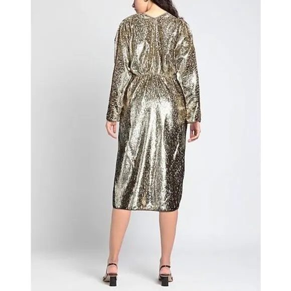 FORTE FORTE Metallic Embellished V-neck Dress In Sol $806