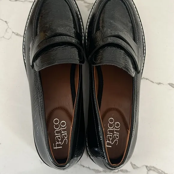 Franco Sarto Franco Balin Lug Sole Penny Loafer Slip On Black Patent Women’s 9
