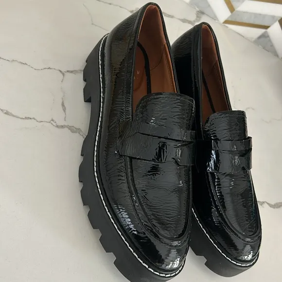 Franco Sarto Franco Balin Lug Sole Penny Loafer Slip On Black Patent Women’s 9