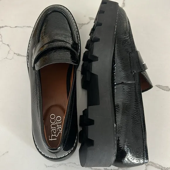 Franco Sarto Franco Balin Lug Sole Penny Loafer Slip On Black Patent Women’s 9
