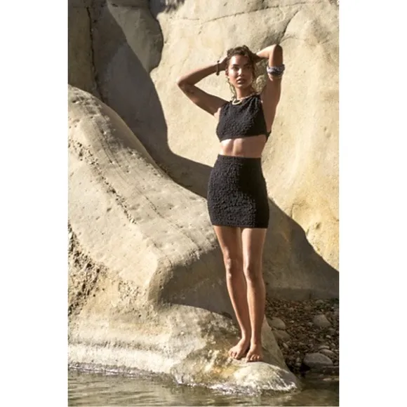 FREE PEOPLE APPLE OF MY EYE MINI SKIRT SET BLACK XS
