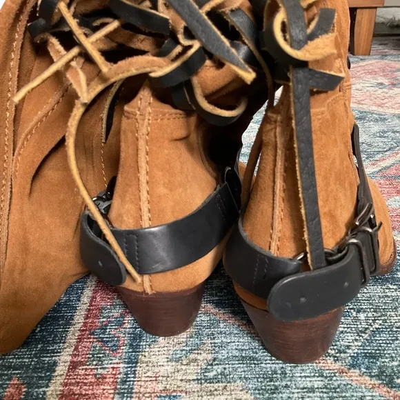 Free People Brown Over the Knee Boots with Black Buckle Straps (New without tags