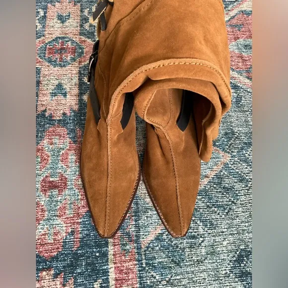Free People Brown Over the Knee Boots with Black Buckle Straps (New without tags