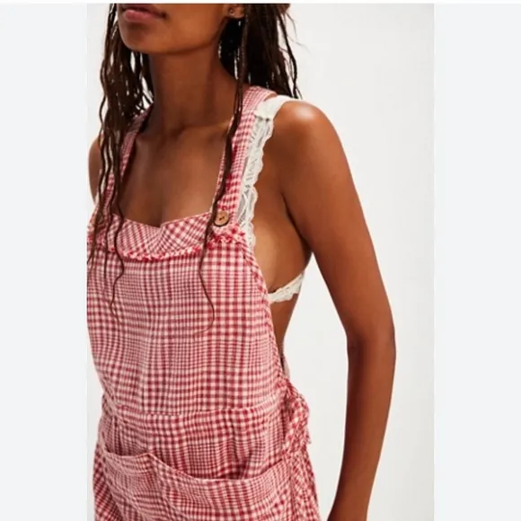 Free People Chrissie Mini Skirtall Red White Checkered XS classic gingham print
