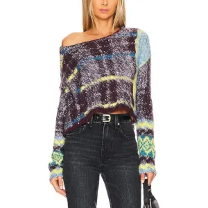 Free People Emerson Cropped Sweater Honey Wine Combo