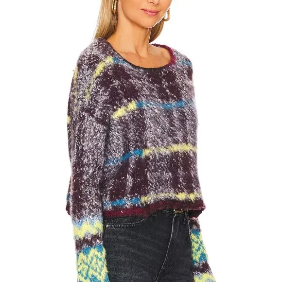 Free People Emerson Cropped Sweater Honey Wine Combo