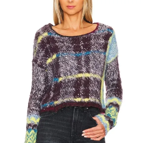 Free People Emerson Cropped Sweater Honey Wine Combo