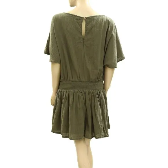 Free People Free-Est Sutton Mini Dress Pleated Flutter Sleeve Smocked M 278048