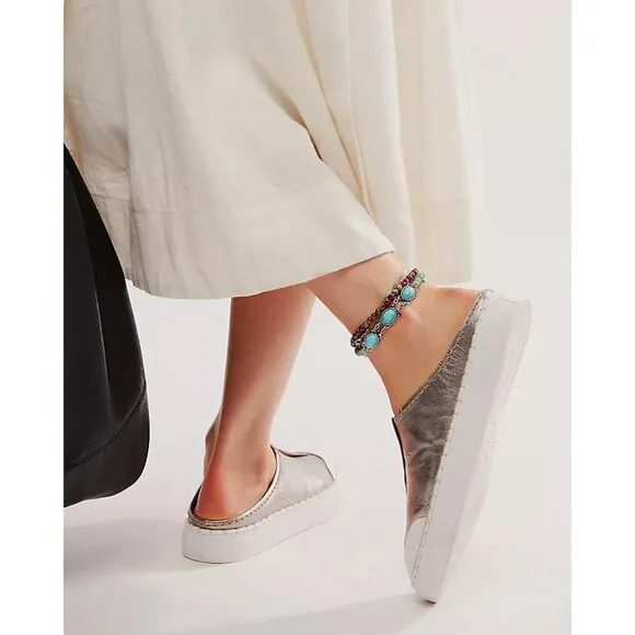 FREE PEOPLE Juno Slip On Sport Sneakers / Gunmetal Leather