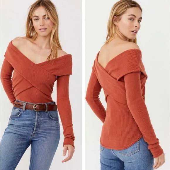 FREE PEOPLE Marley Long Sleeve Sweater Thermal Top in Warmstone Sz XS NWT