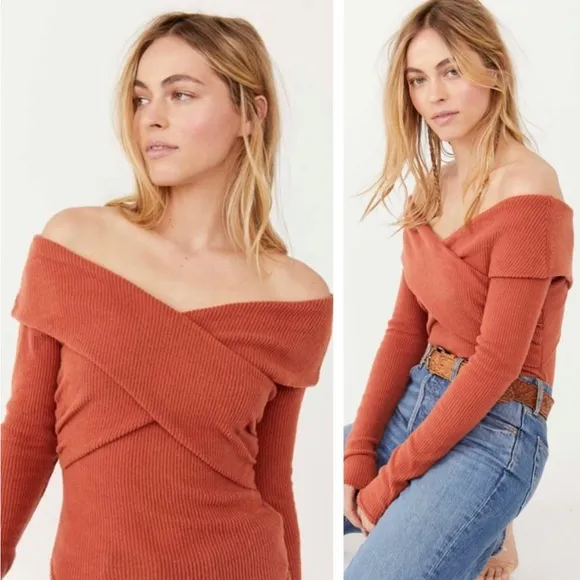 FREE PEOPLE Marley Long Sleeve Sweater Thermal Top in Warmstone Sz XS NWT