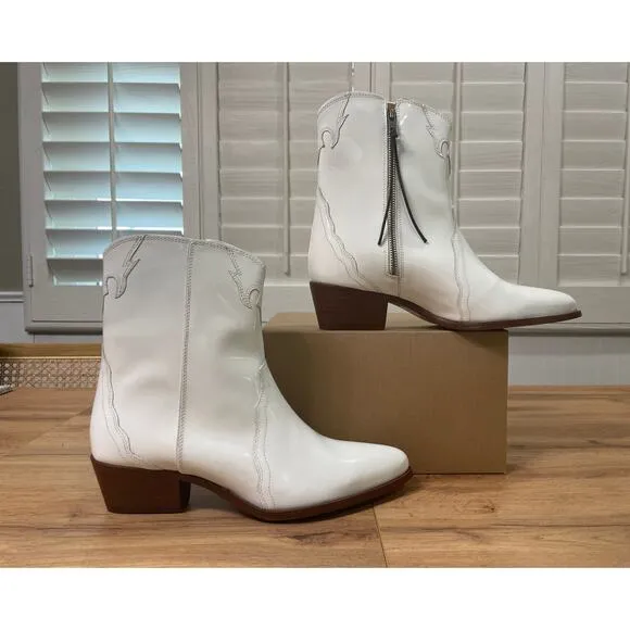 Free People New Frontier Western Boots White Patent Leather Size 10 US 41 EU NIB