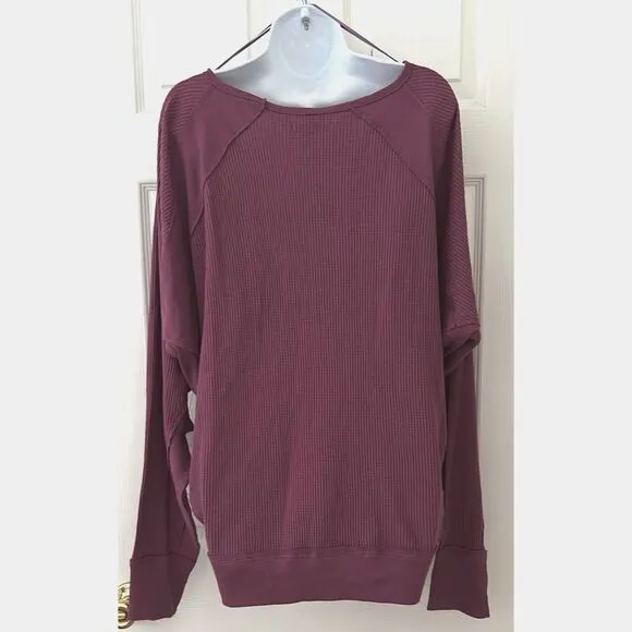 Free People NWT Santa Clara Dolman Plum Waffle Top Relaxed Purple