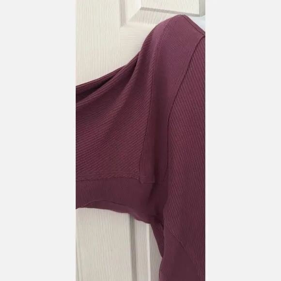 Free People NWT Santa Clara Dolman Plum Waffle Top Relaxed Purple
