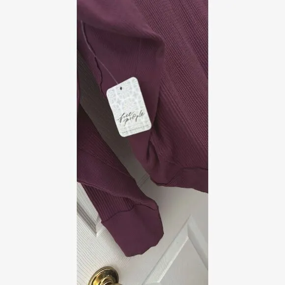 Free People NWT Santa Clara Dolman Plum Waffle Top Relaxed Purple
