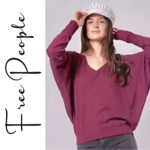 Free People NWT Santa Clara Dolman Plum Waffle Top Relaxed Purple